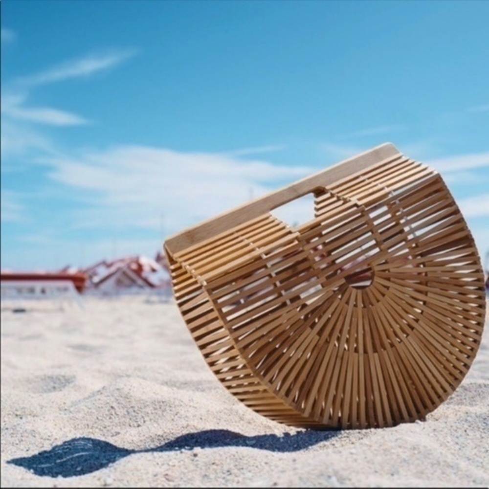 Large Tan Bamboo Ark Handle Spring Summer Bag​
